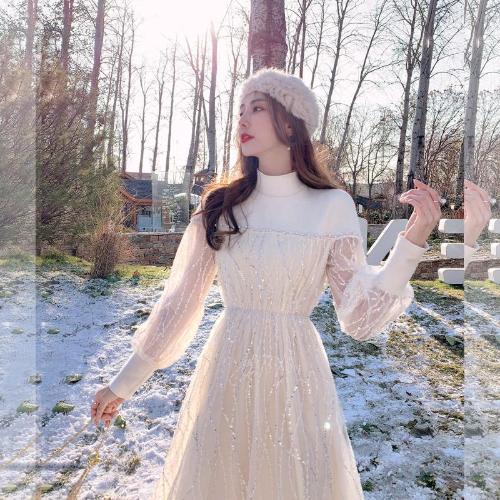 女主光環法式連衣裙2020新款冬仙女生日長裙年會禮服