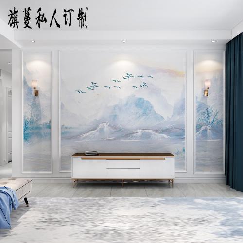 新中式牆布電視背景牆臥室客廳沙發牆紙現代抽象山水無縫定製壁畫