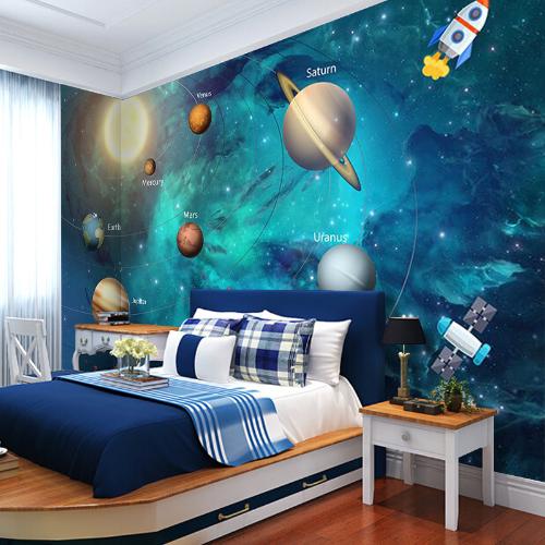 兒童房太空壁紙男孩女孩臥室背景牆牆紙宇宙星空無紡布牆布壁畫