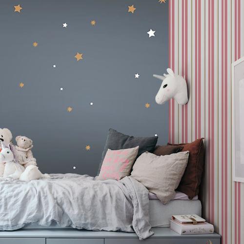 可愛小熊星星兒童房壁紙男女孩臥室牆紙溫馨浪漫家用房間背景牆布