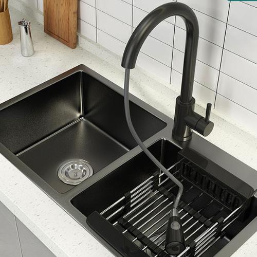 九牧王黑色納米水槽雙槽 廚房洗菜盆304不鏽鋼手工家用洗碗池套餐