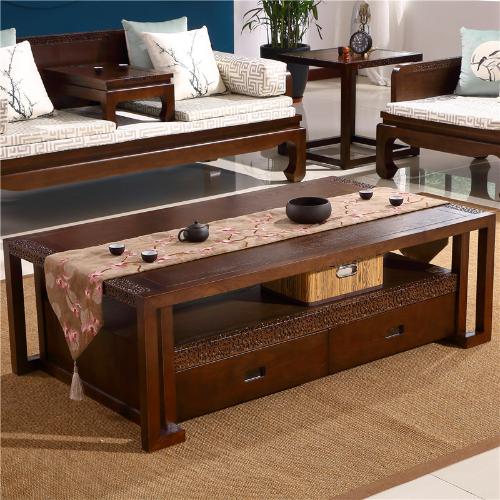 新中式實木茶几組合現代小戶型客廳茶水桌長茶几樣板房傢俱定製