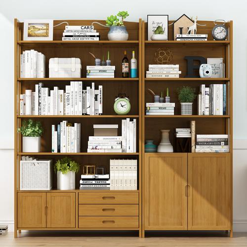 楠竹子書架置物兒童收納落地簡易帶門實木學生簡約客廳經濟型家用