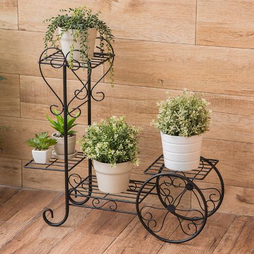 園藝中號黑色車型花盆架陽臺花園盆栽收納架亞馬遜特色設計花架