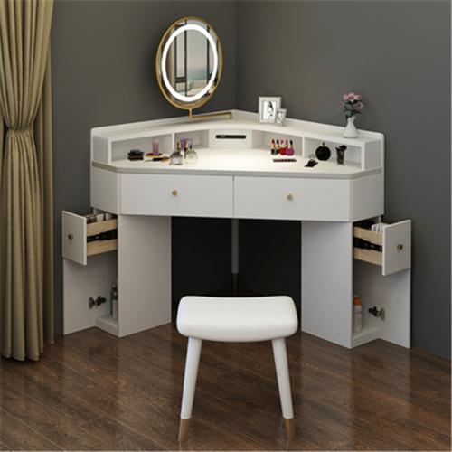 北歐臥室轉角梳妝檯現代簡約收納櫃一體化妝桌牆拐角化妝臺ins風