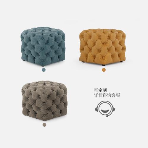 北歐美式輕奢ins單人沙發凳腳踏家用門口客廳換鞋凳拉扣方形矮凳