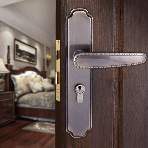 老銅匠銅鎖歐美式簡約田園房門鎖全銅門鎖室外大門鎖歐式門把手