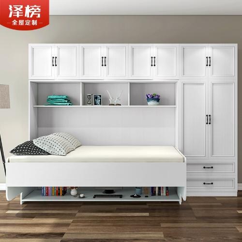 北歐一體式書桌衣櫃鋼琴隱形牀組合家用多功能摺疊牀側翻單人壁牀