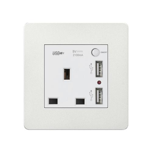 國際港澳版英標歐式一開13A方角多功能三孔帶雙USB電源開關插座