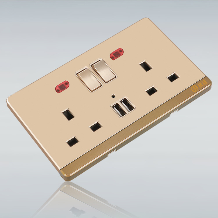 二开+双USB+2x13A方六孔带指示灯主图府视