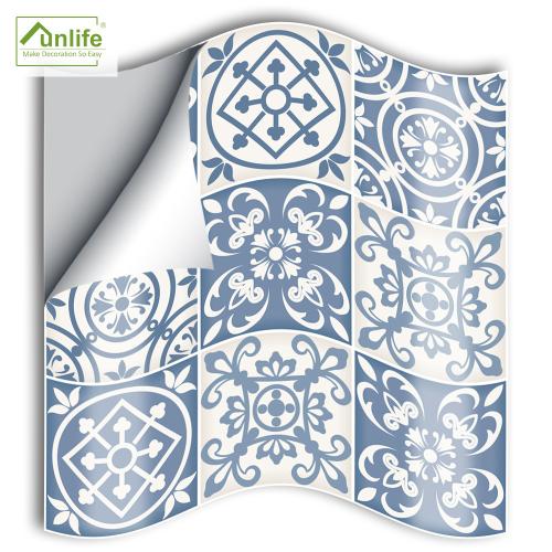 Funlife 復古藍色摩洛哥牆貼 仿3d立體廚房瓷磚貼紙 25片裝SJ032