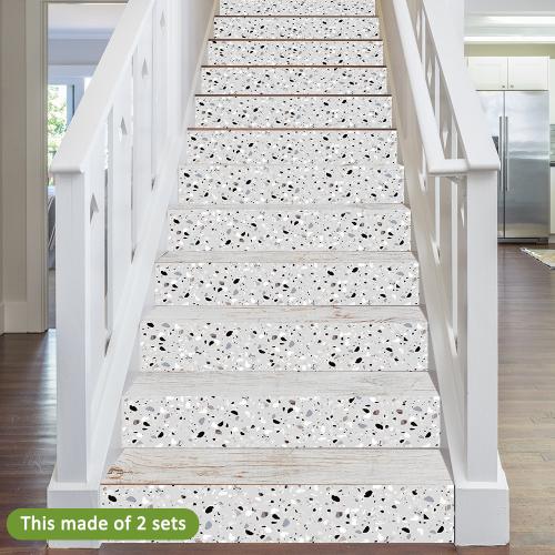 Funlife多功能裝飾樓梯貼 灰色水磨石防水自粘免膠臺階貼紙 MF018