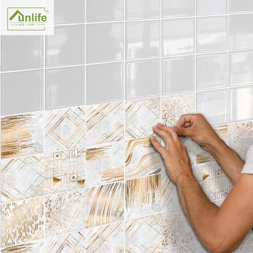Funlife 防滑防水大理石瓷磚貼浴室幾何金屬牆貼牆紙可清洗TS084