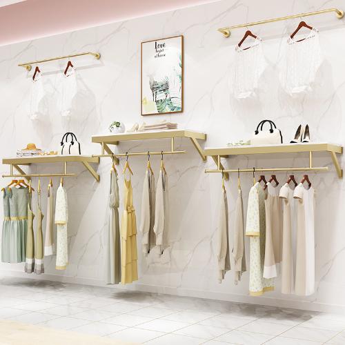 北歐款服裝店展示架掛衣架上牆簡約貨架金色女裝店衣服架子陳列架