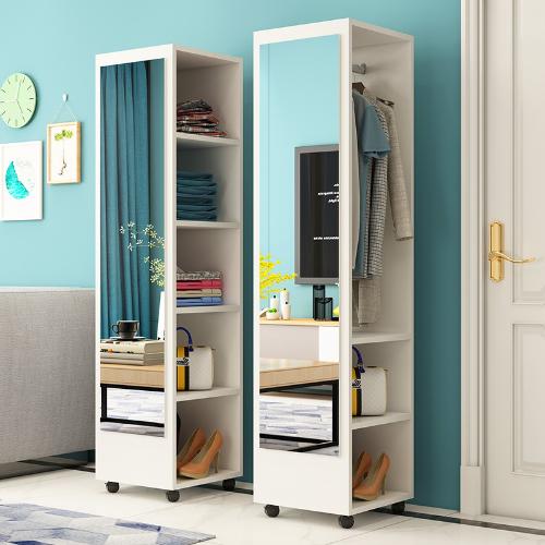 臥室穿衣鏡簡約衣帽架帶鏡移動試衣鏡旋轉收納櫃全身落地鏡家用