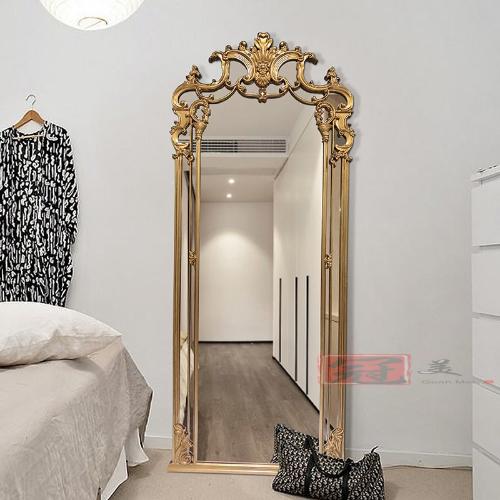 復古雕花穿衣鏡歐式全身鏡奢華法式落地鏡高端服裝店掛牆試衣鏡子