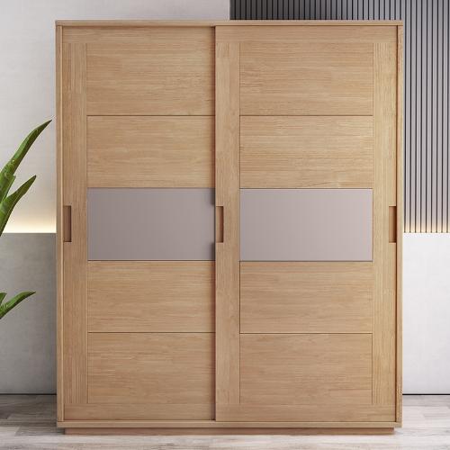 北歐全實木衣櫃日式橡膠木推拉門衣櫥移門兩門收納儲物櫃臥室傢俱