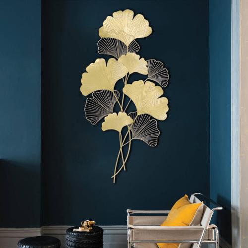 新中式鐵藝銀杏葉壁掛 玄關客廳沙發背景牆壁飾 臥室立體裝飾掛件