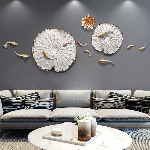 新中式電視背景牆面裝飾魚客廳掛件牆上裝飾品創意玄關餐廳輕奢