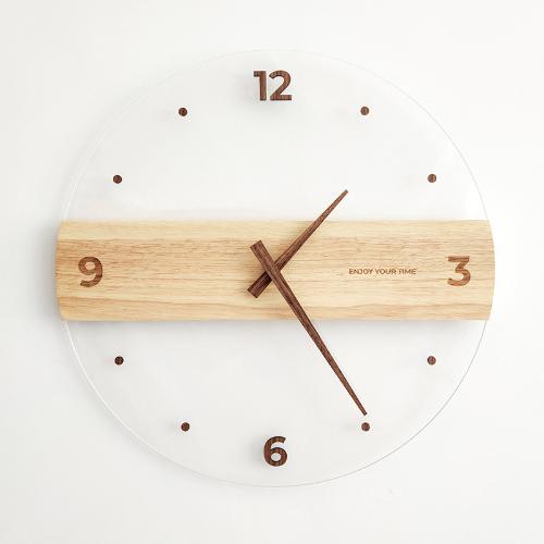 創意北歐簡約實木製亞克力玻璃掛鐘家居客廳牆鍾裝飾鍾Wall Clock