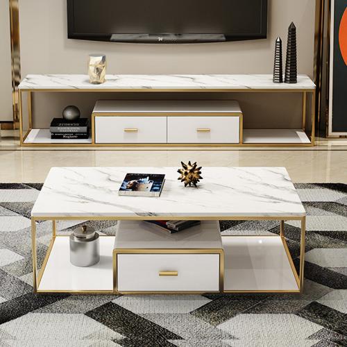 北歐大理石電視櫃 家用後現代簡約客廳傢俱鐵藝電視櫃茶几組合