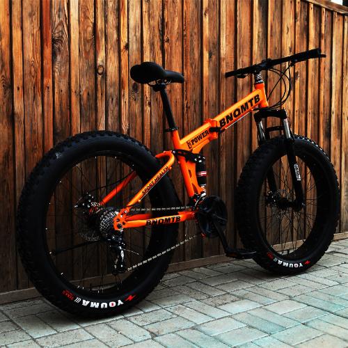 BNQMTB摺疊雪地車雙減震雙碟剎軟尾山地車4.0加寬大輪胎26寸單車