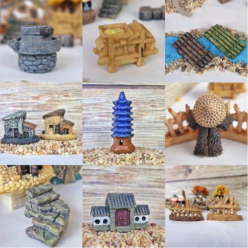 微景觀古風小擺件擺件農家房子桌面迷你園藝花盆水族假山裝飾造景