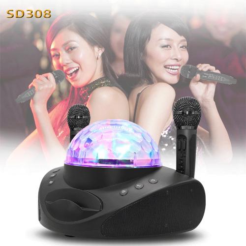 家庭k歌音響雙人對唱合唱藍牙手機無線藍牙麥克風SD308炫彩舞臺燈