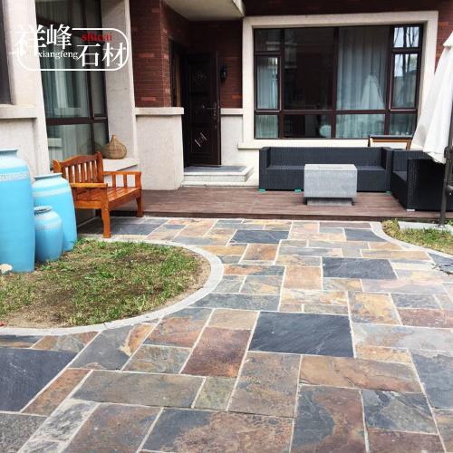 天然青石板仿古文化石鐵鏽石室外花園防滑戶外露陽臺石材庭院地磚