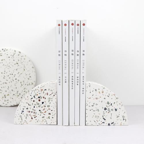 北歐幾何扇形水磨石書檔書房辦公室書立鎮紙創意飾品擺件