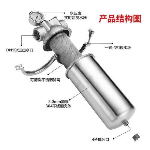 10噸20噸不鏽鋼一鍵拆卸大流量前置過濾器家用全屋淨水器