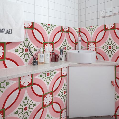 粉色廚房瓷磚牆磚300x300家用衛生間洗手間地磚北歐幾何花磚牆面