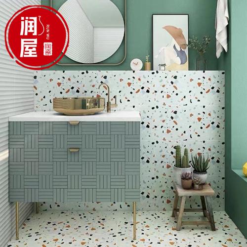 北歐彩色水磨石瓷磚廚房牆磚300x600廁所防滑地磚全瓷耐磨陽臺磚