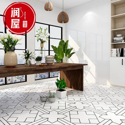 北歐簡約花磚600x600衛生間地磚防滑服裝店商場地板磚陽臺瓷磚