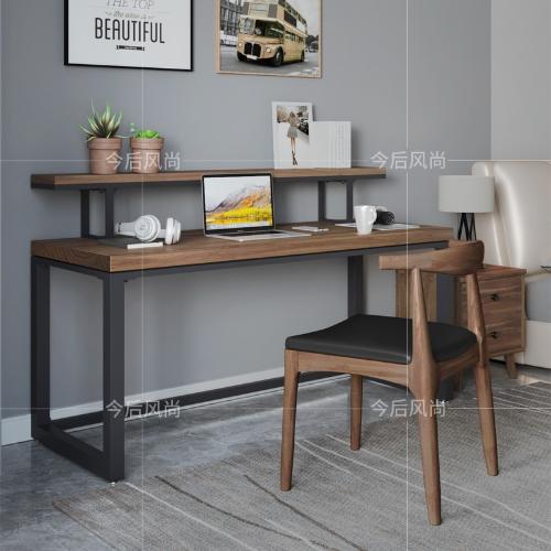 實木電腦桌書架組合小戶型家用書房靠牆書桌簡易無甲醛兒童學習桌