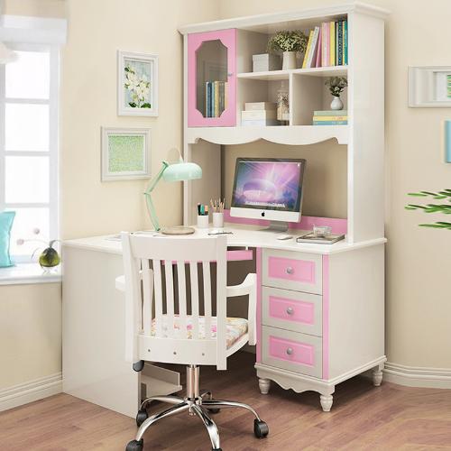 轉角書桌書架組合書房兒童書桌書櫃一體桌女孩粉色電腦桌臺式家用