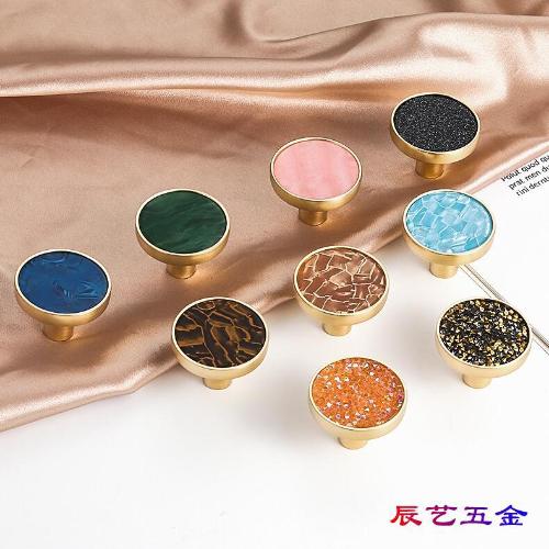 金色貝殼大理石拉手銅拉絲 掛鉤單孔 圓形北歐櫃門衣櫃櫥櫃門把手