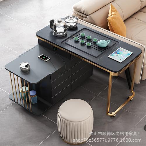 小型功夫茶桌陽臺家用茶几桌烏金石輕奢泡茶燒水壺一體可移動茶臺