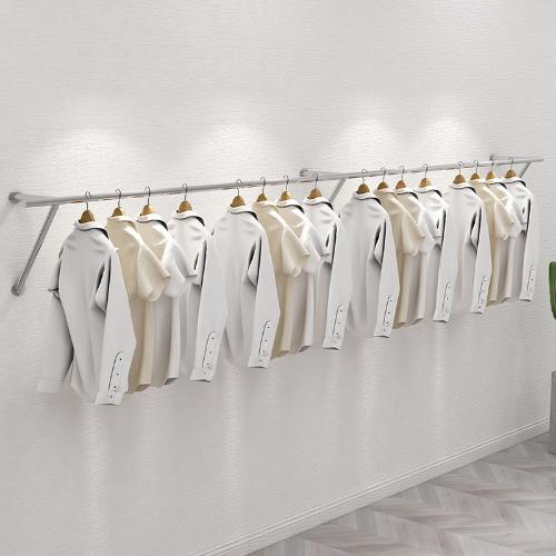 服裝店上牆壁掛式貨架男女裝店牆上掛衣架展示架網紅不鏽鋼拉絲銀